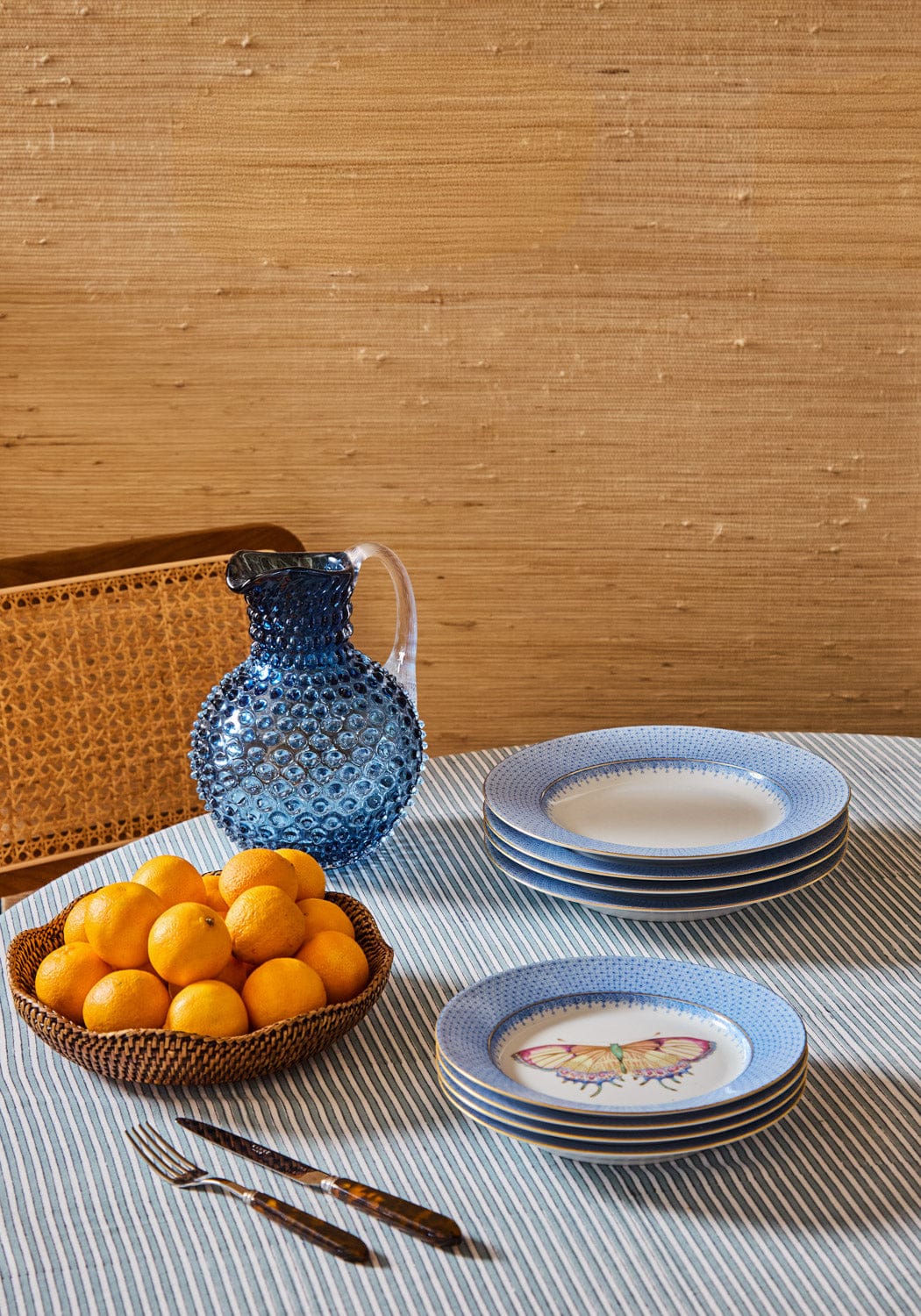 Cornflower Blue Lace Plate Butterfly Side/ Pudding Plate - Set of 4