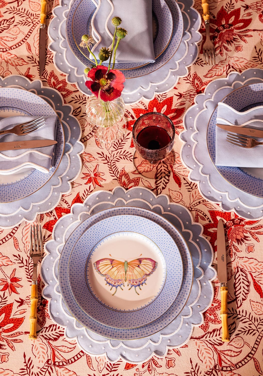 Cornflower Blue Lace Plate Butterfly Side/ Pudding Plate - Set of 4
