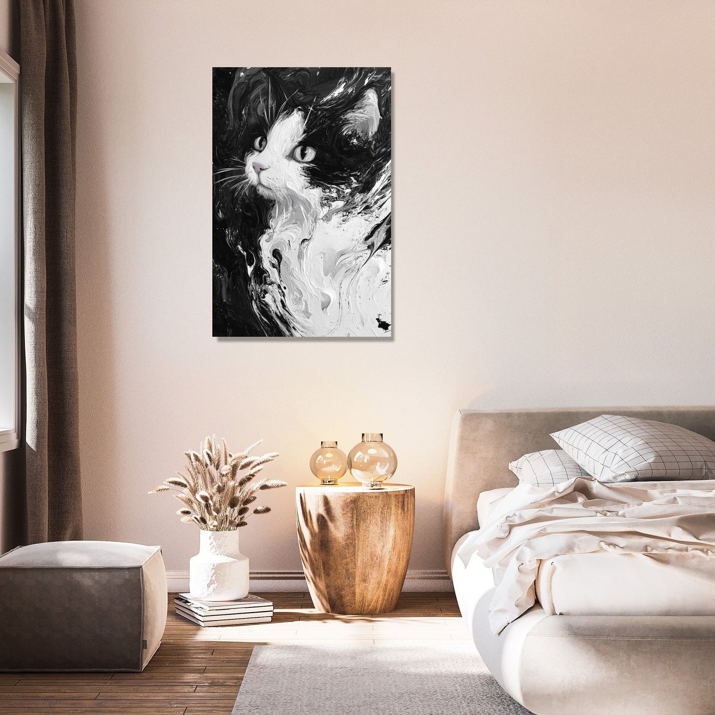 Cat Swirl Monochrome Canvas