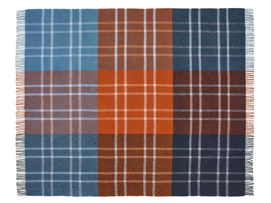 Stormness Check Pure New Wool Throw - Brick/Navy