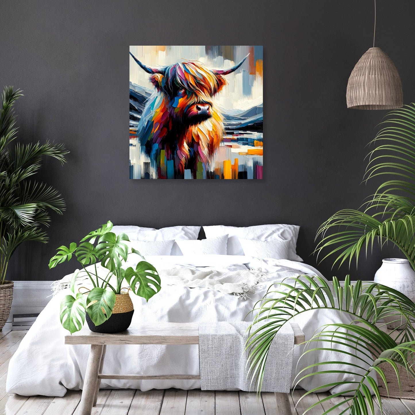 Vibrant Highland Cow Abstract Canvas