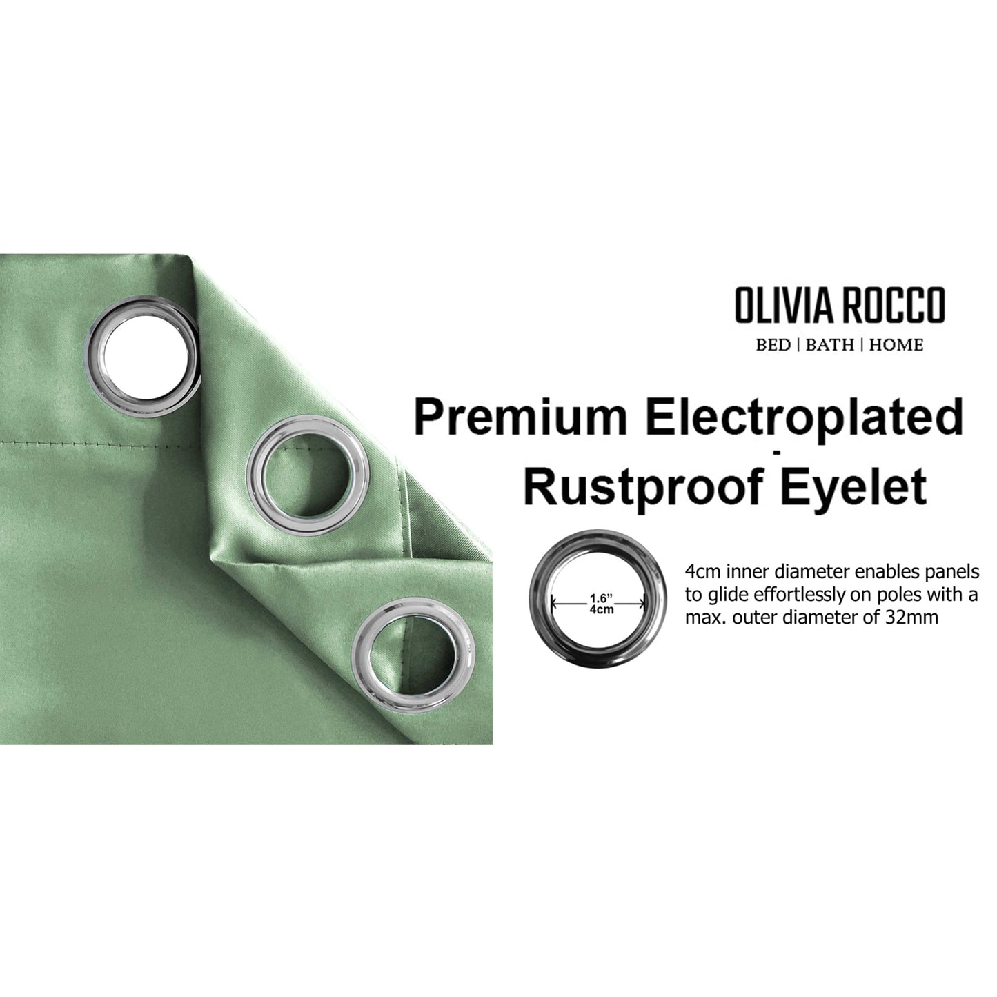 Diamante Sage Green Blackout Eyelet Curtains with Tie Backs Blackout Thermal Ring Top Window Dressings by OLIVIA ROCCO