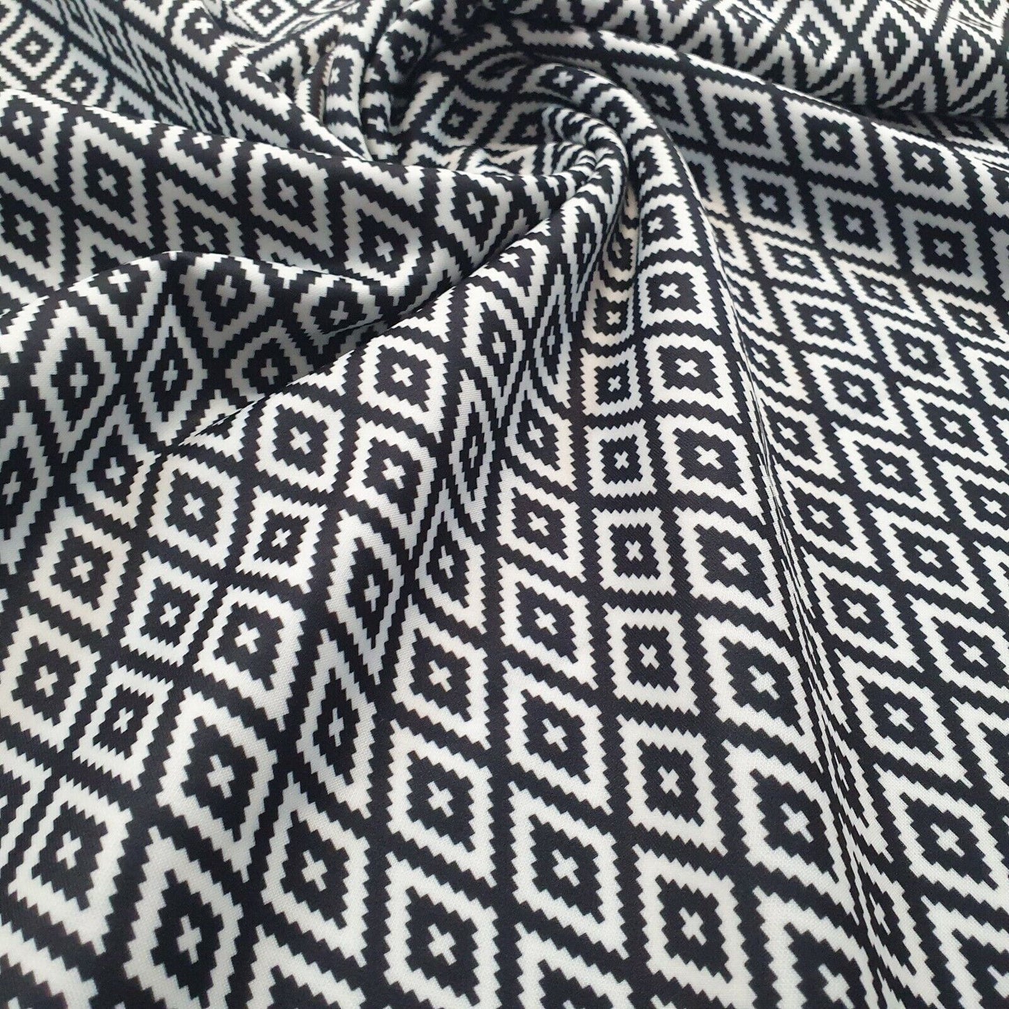 Diamond Check Printed Plain Scuba 4 Way Stretch Jersey Fabric