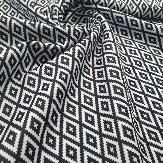 Diamond Check Printed Plain Scuba 4 Way Stretch Jersey Fabric