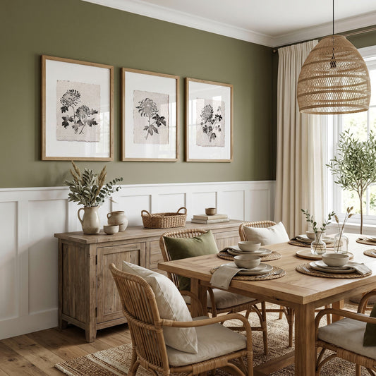 Dining Room Paintings Botanical Chrysanthemum Ink Study Wall Art Prints | Set of 3