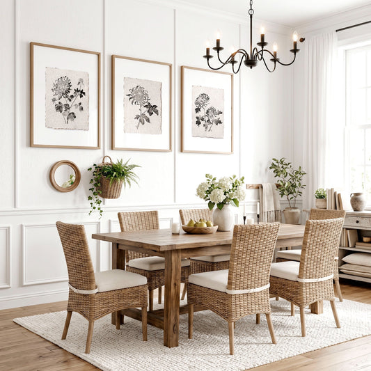 Dining Room Paintings Botanical Chrysanthemum Ink Study Wall Art Prints | Set of 3