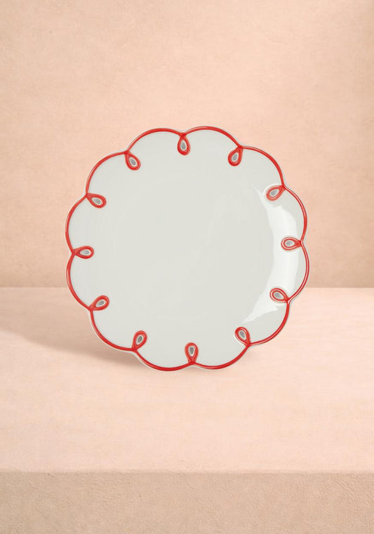 Rosy Red Scalloped Dessert Plate - Set of 4