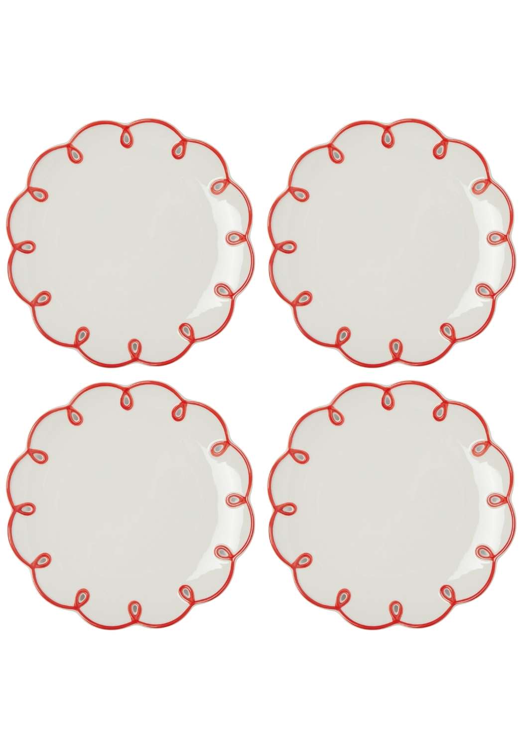 Rosy Red Scalloped Lunch Plate - Set of 4