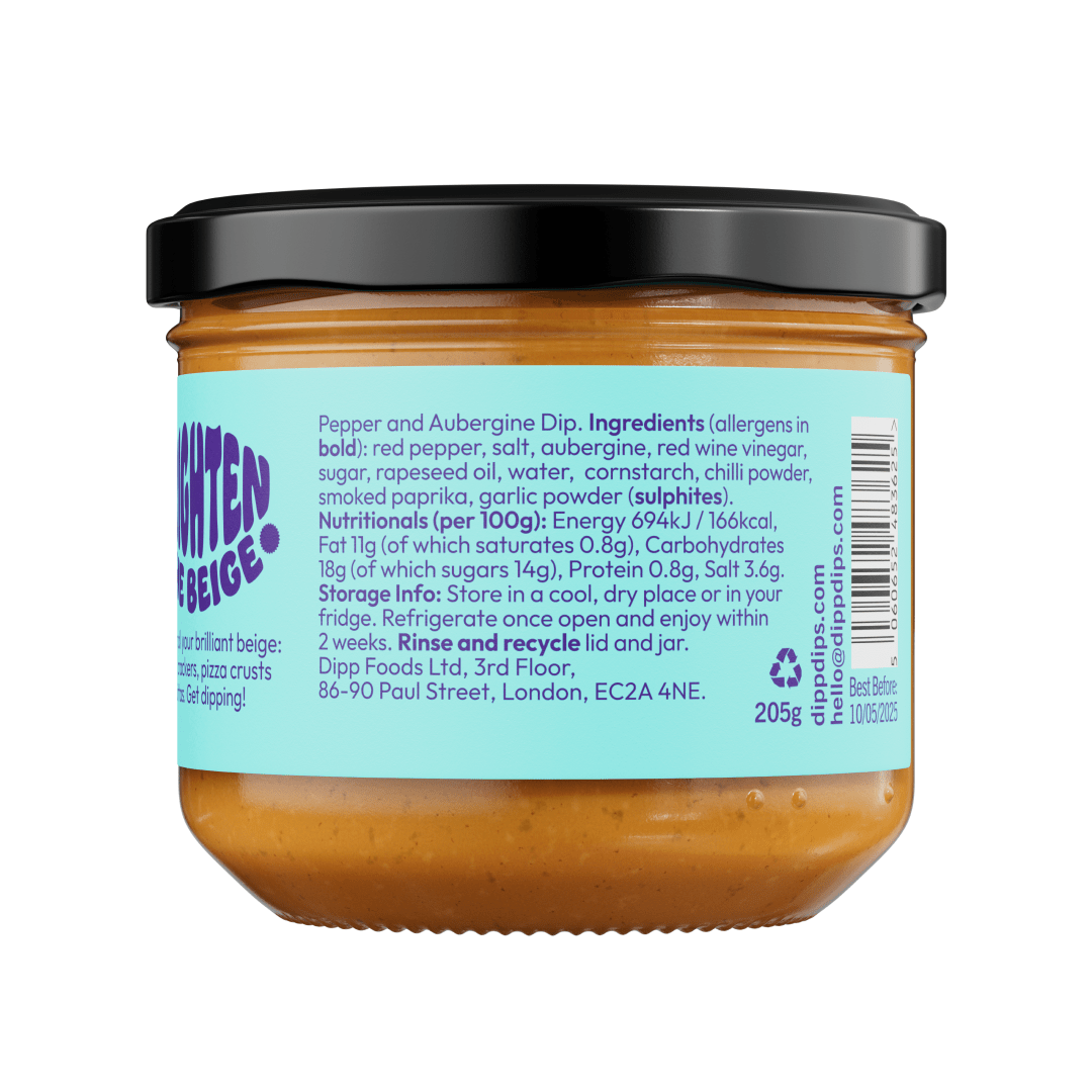 Dipp Red Pepper & Aubergine Dip 350g – Smoky Mediterranean Dip with No Artificial Preservatives
