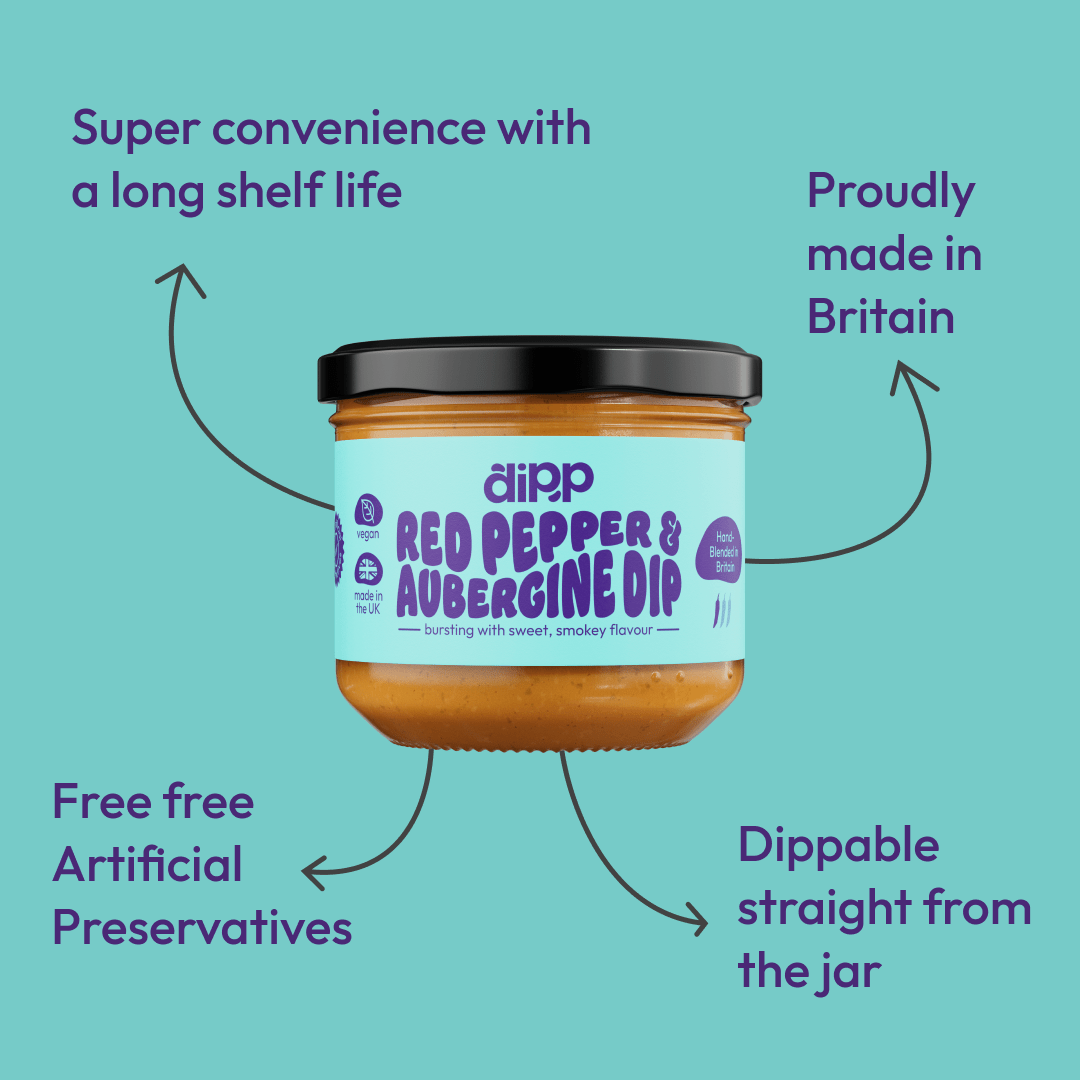 Dipp Red Pepper & Aubergine Dip 350g – Smoky Mediterranean Dip with No Artificial Preservatives