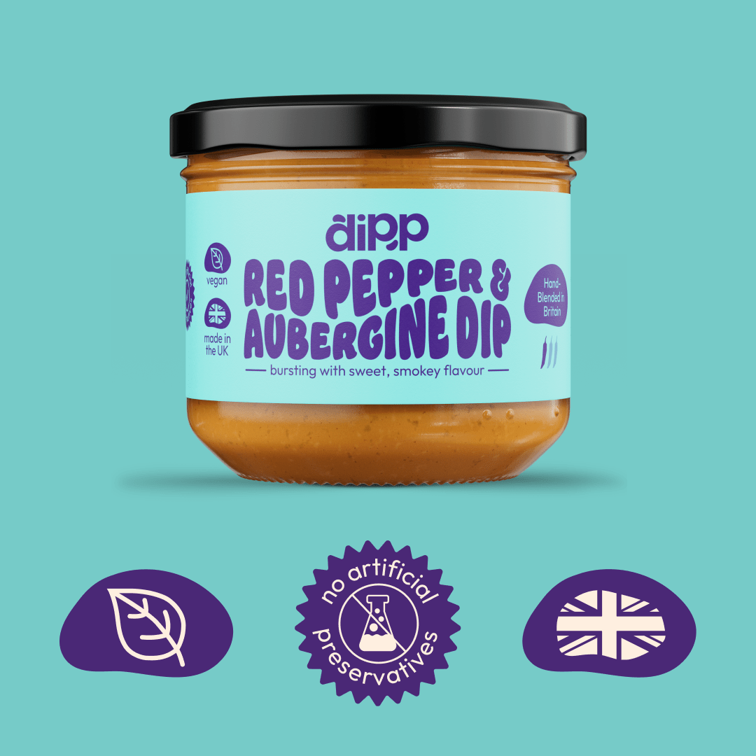 Dipp Red Pepper & Aubergine Dip 350g – Smoky Mediterranean Dip with No Artificial Preservatives