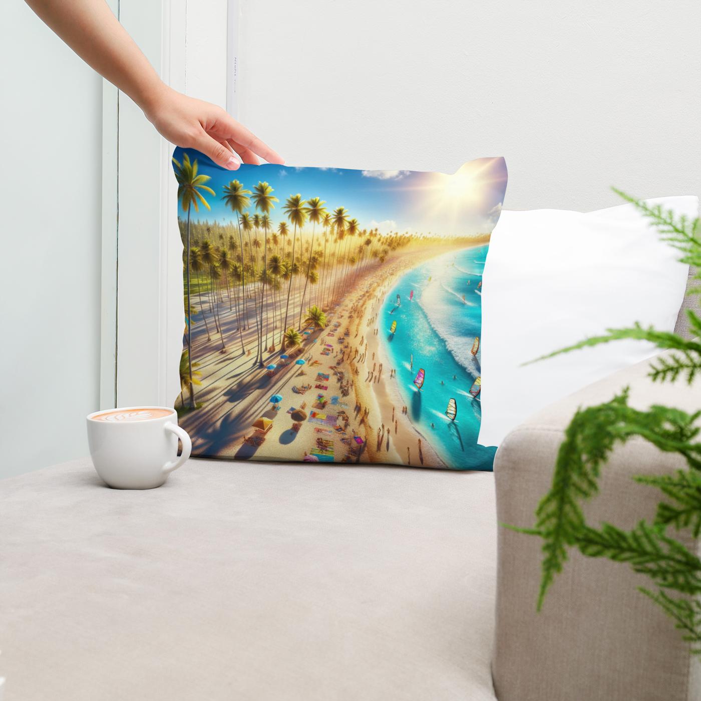 Summer Beach Panorama Cotton Cushion