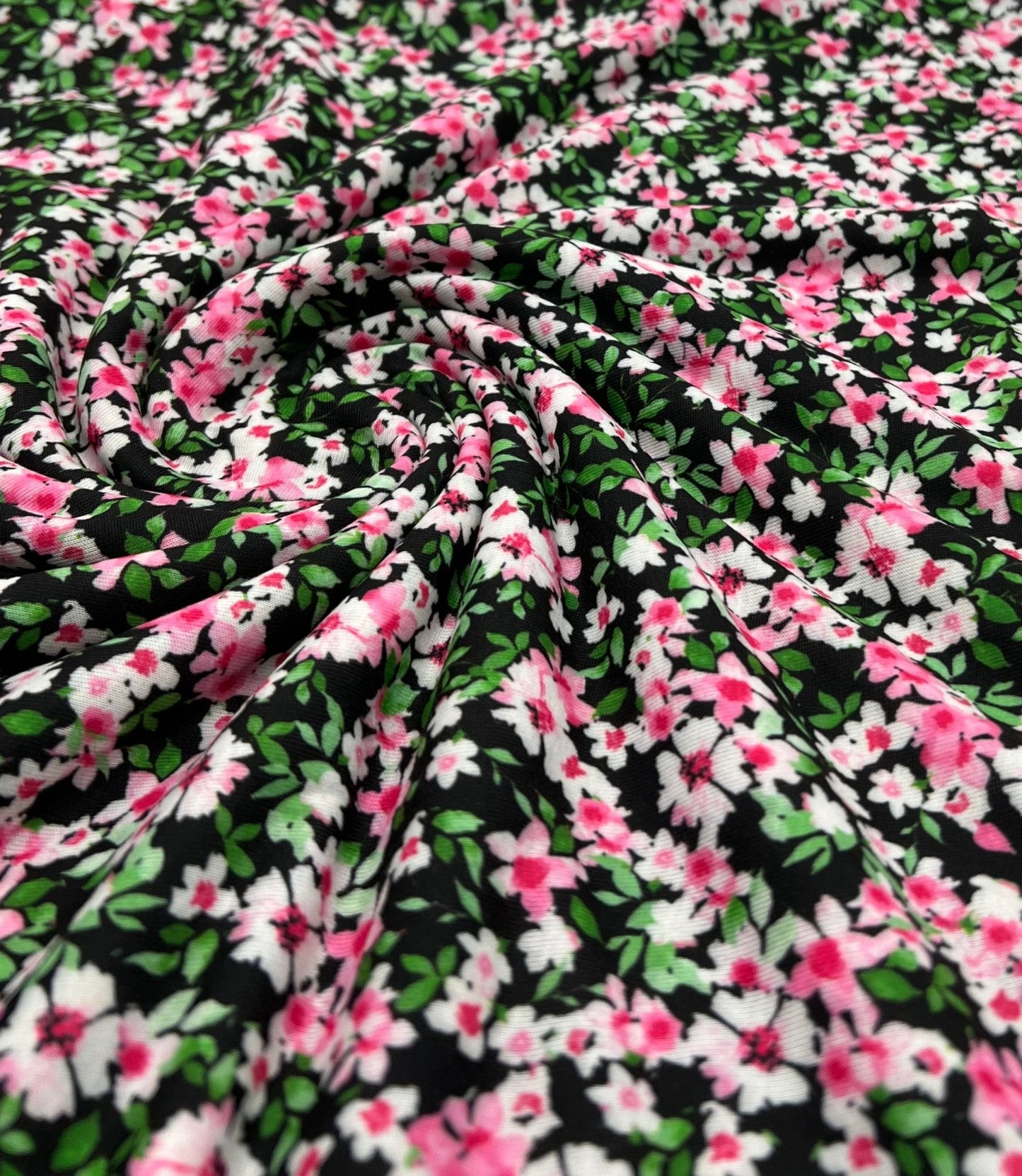 Ditsy Multi Floral Print Spun Poly Stretch Fabric
