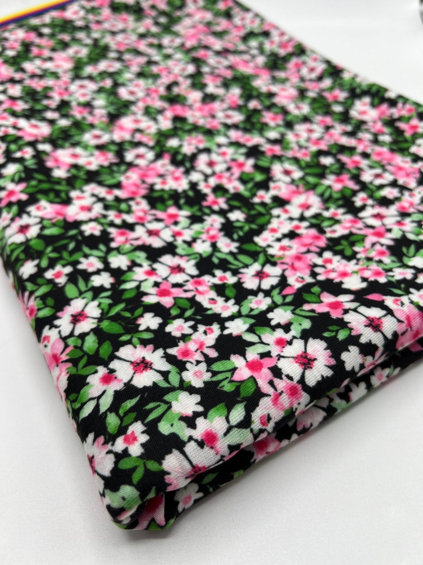 Ditsy Multi Floral Print Spun Poly Stretch Fabric