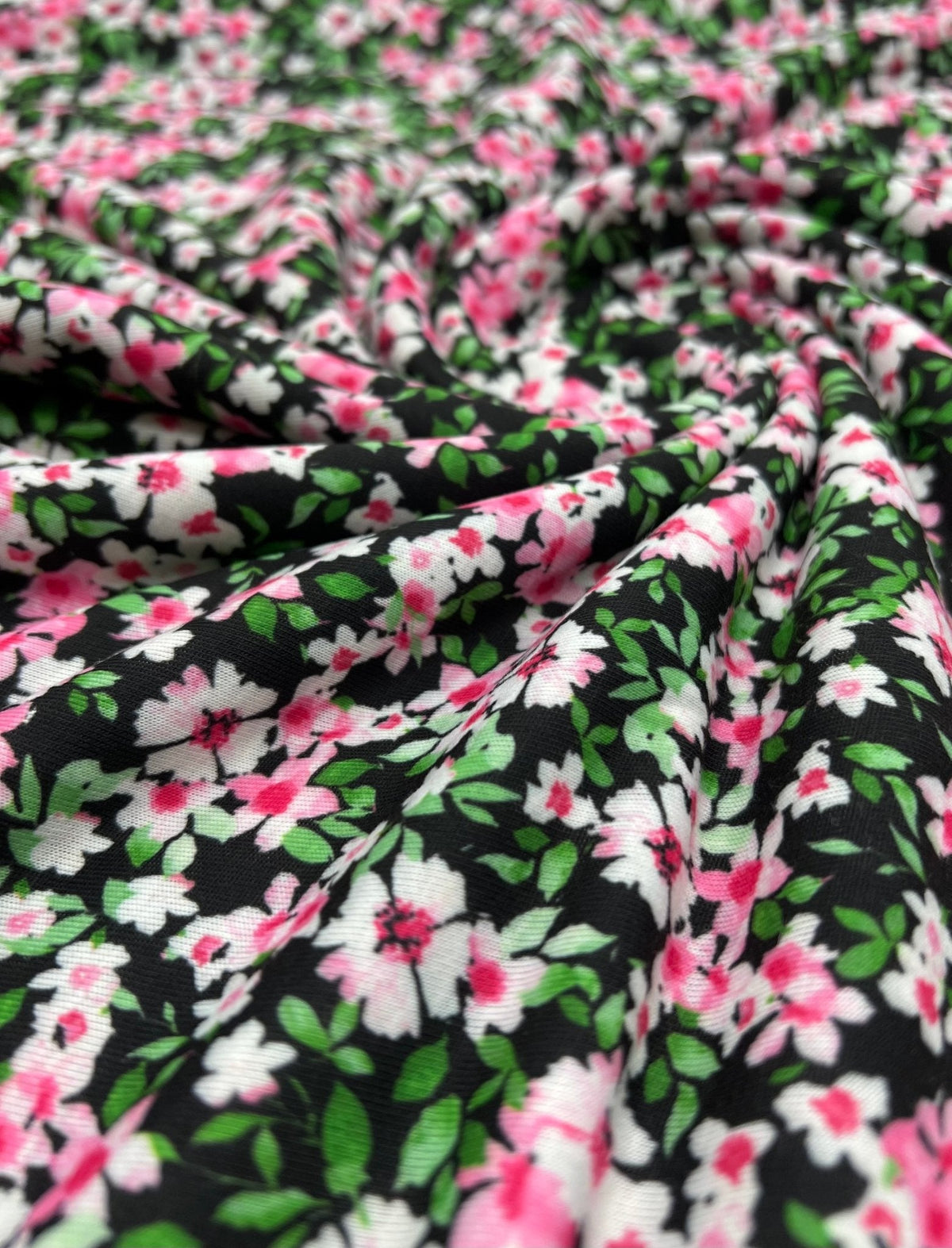 Ditsy Multi Floral Print Spun Poly Stretch Fabric