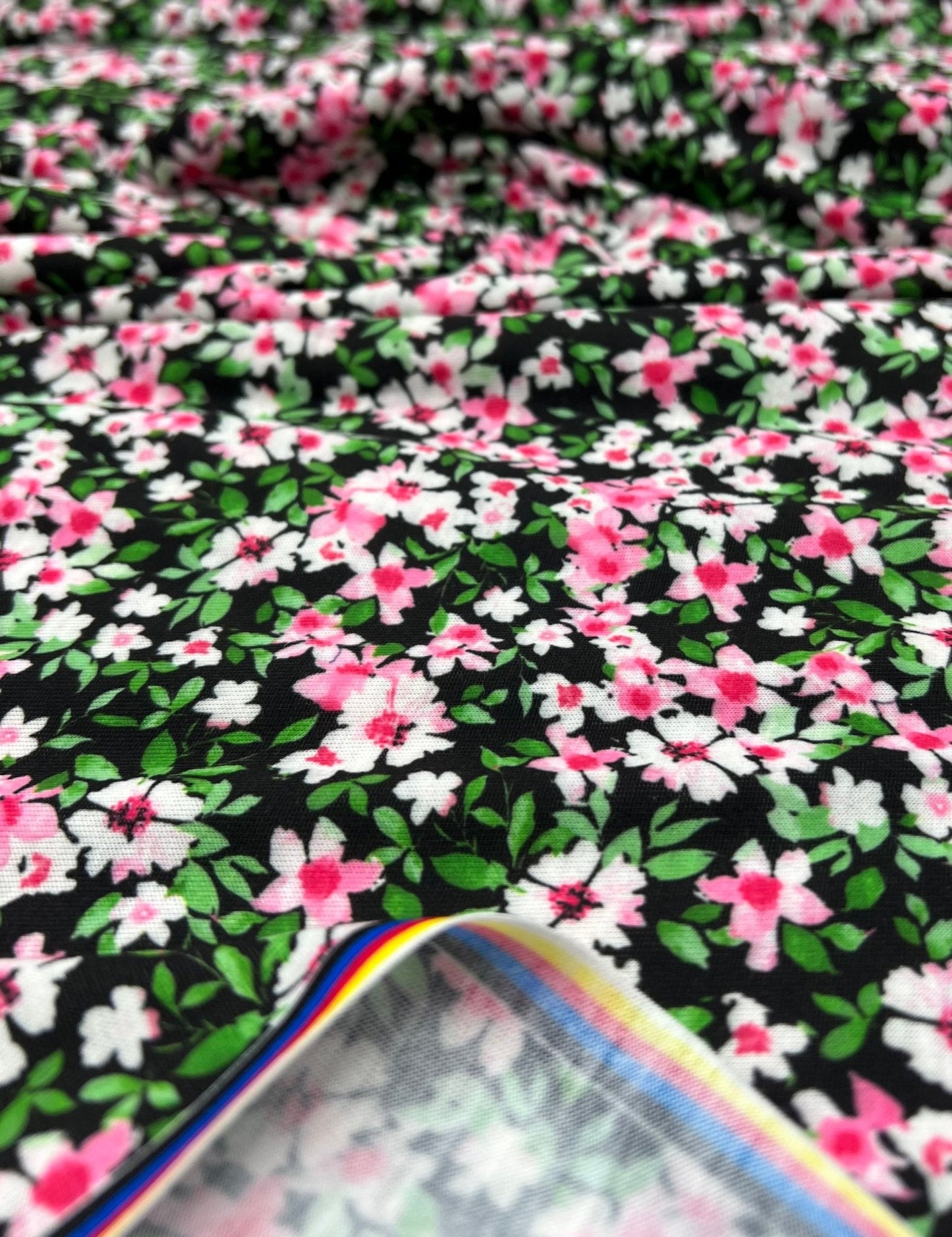 Ditsy Multi Floral Print Spun Poly Stretch Fabric