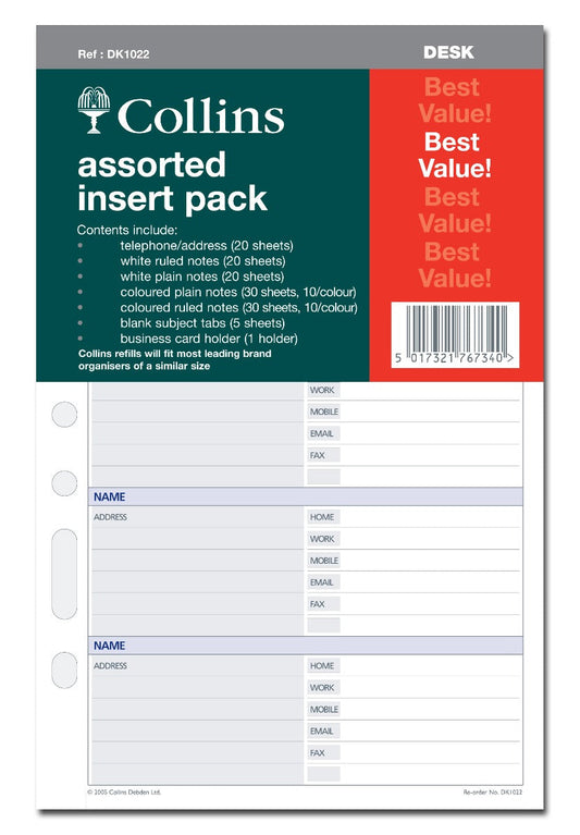 Desk Organiser - Desk - Assorted Insert Pack Refill Pack (DK1022)