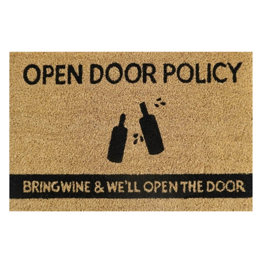 Doormat 60cm x 40cm - 'Open Door Policy Bring Wine & We'll Open The Door'