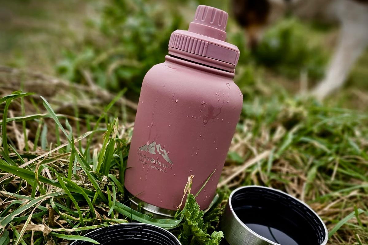 Fido's Trails 3-in-1 Water Bottle with Detachable Bowls – For Dogs & Owners, 1 Litre Rosewood