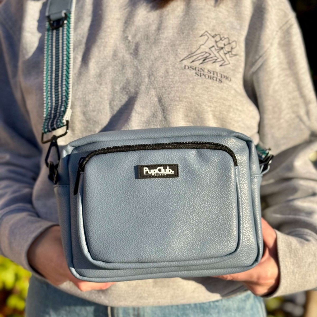Crossbody Dog Walking Bag - Vegan Leather Slate Blue