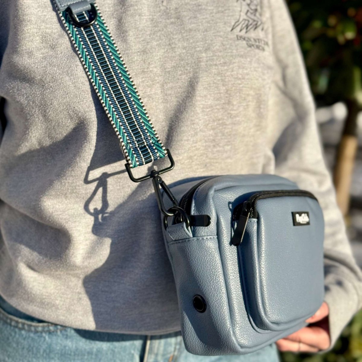 Crossbody Dog Walking Bag - Vegan Leather Slate Blue
