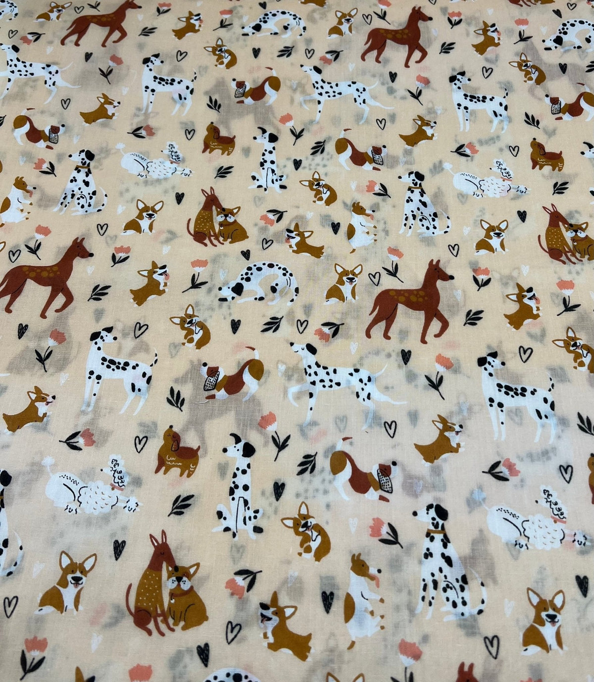 Dogs Daisies Printed Polycotton 90 GSM 80/20 44 Inch Non Stretch