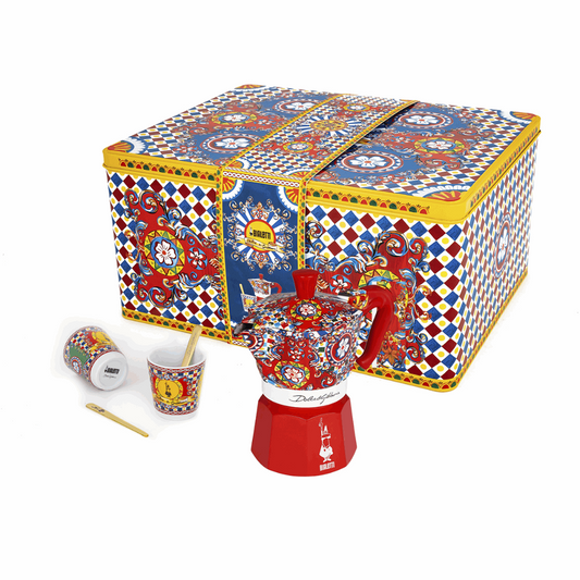 Bialetti X Dolce&Gabbana Sicilian Cart Gift Set (Moka 2 Cup, 2 Cups & Gold Stirrers)