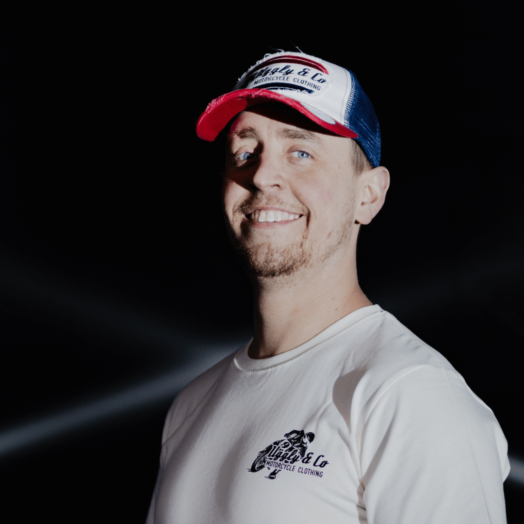 White & Red Flat Track Trucker Hat