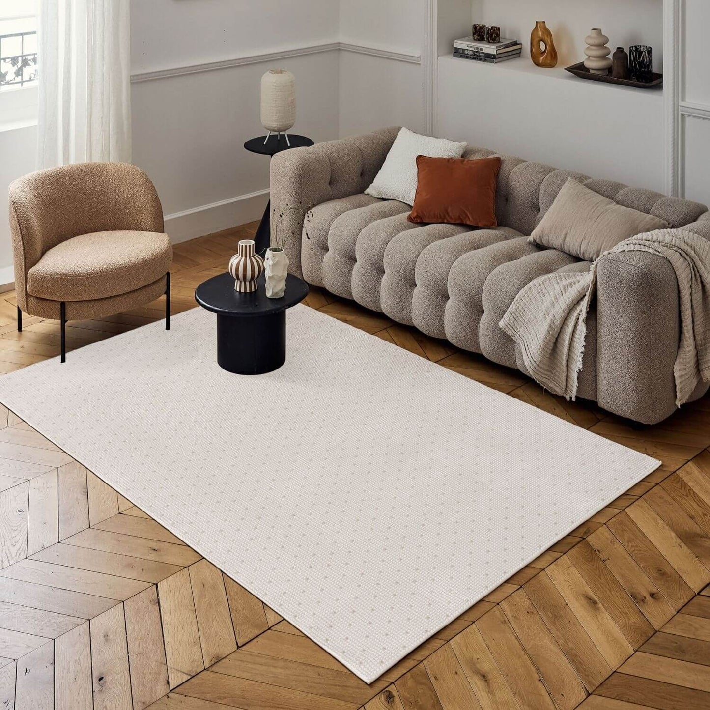 Carmel Cream-Beige Dots Rug | 6080