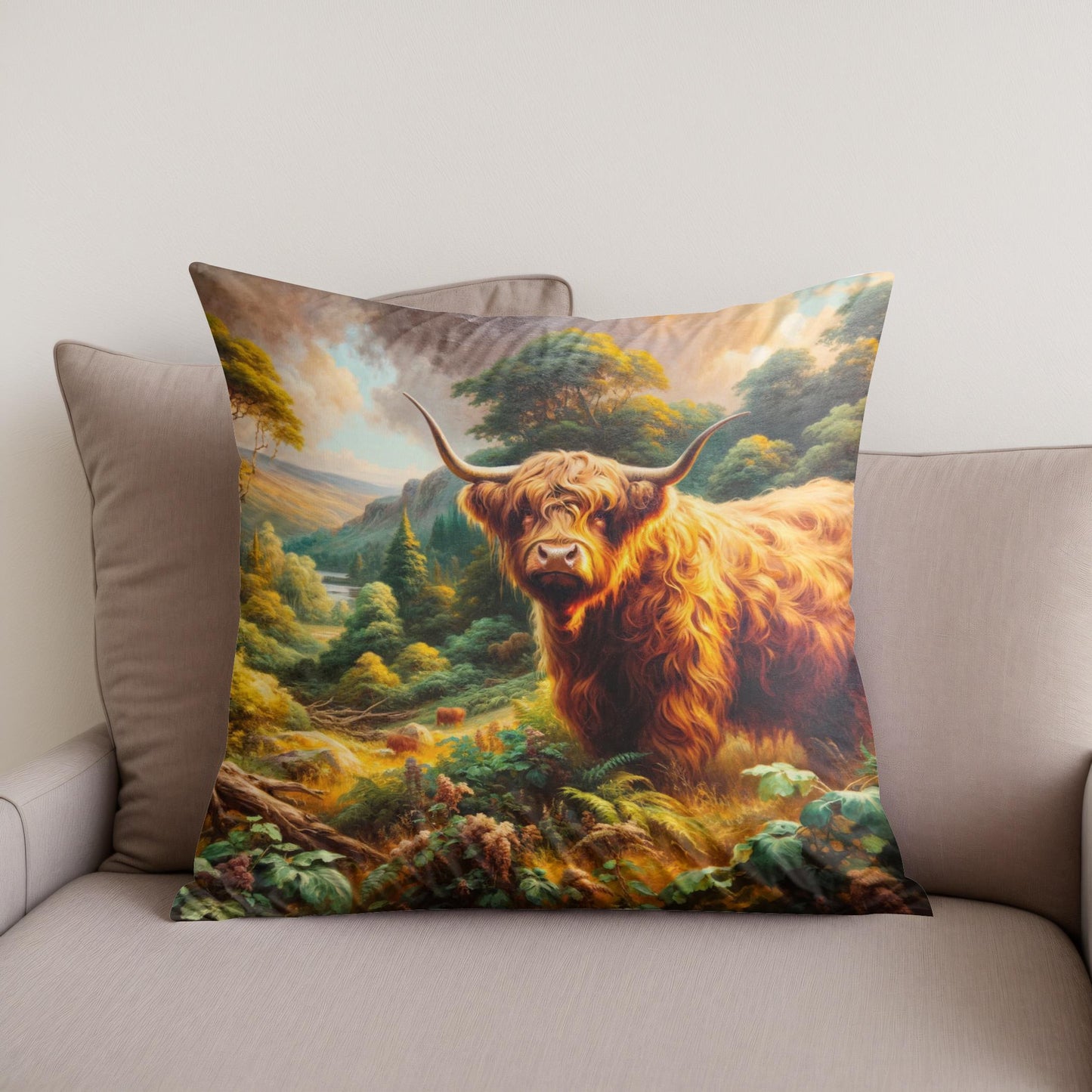 Victorian Highland Cow Majesty Cotton Cushion