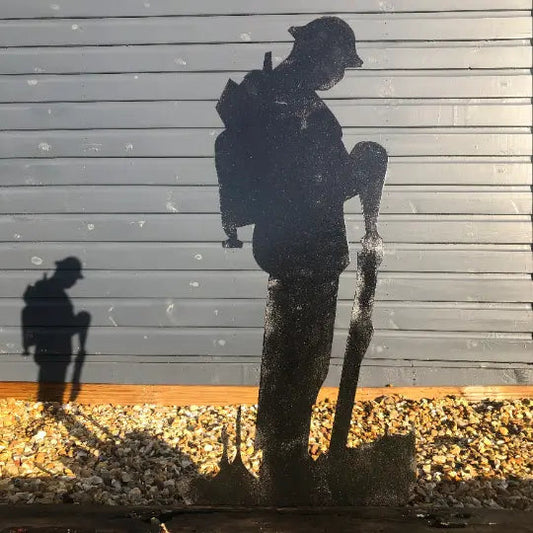 Large Rusty Metal Soldier Garden Decoration - Black