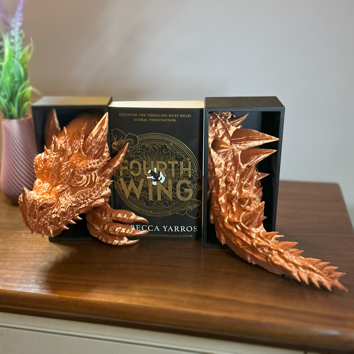 3D Dragon Book Nook – Hand-Painted Fantasy Shelf Insert (Head, Tail, or Full Set)