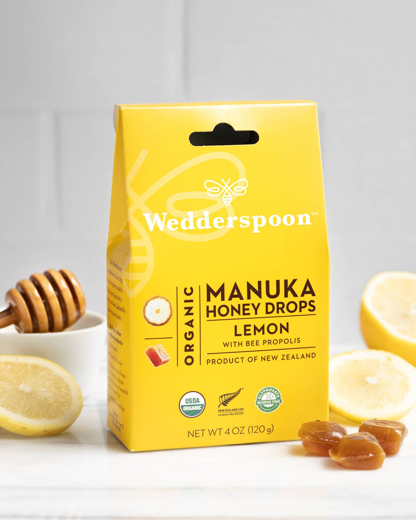 Wedderspoon Manuka Honey Drops Lemon With Bee Propolis 20 Pack
