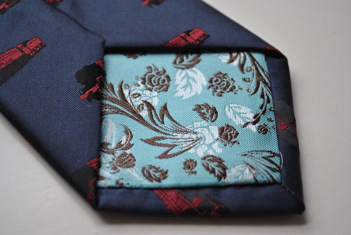 grey/blue tie with train design