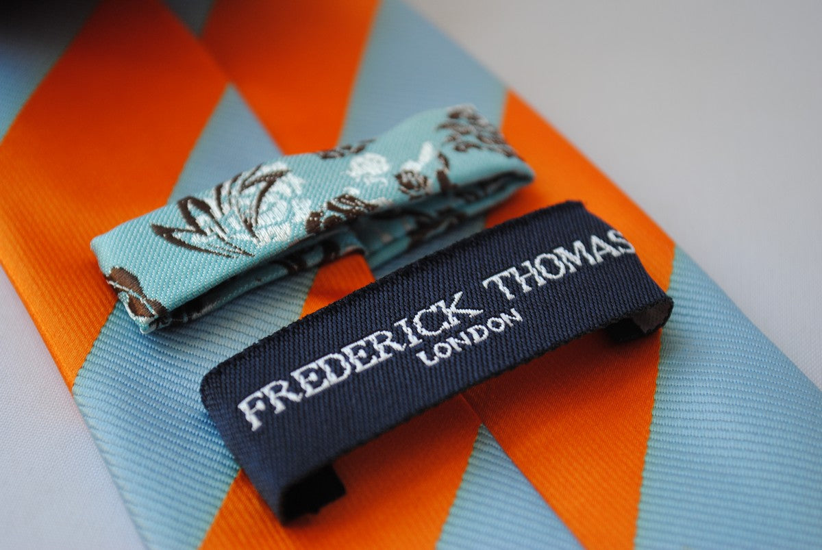 blue and orange barber striped design tie