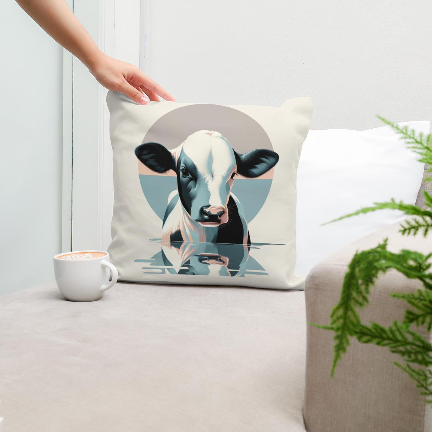 Pastel Modernist Cow Cotton Cushion