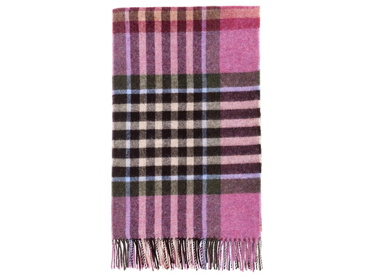 Chesil Check Pure New Wool Throw - Raspberry
