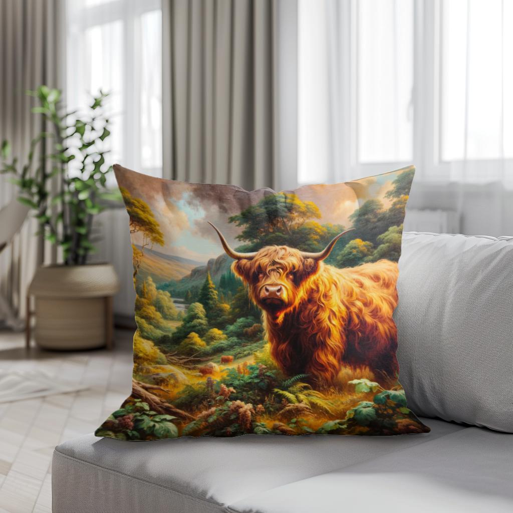 Victorian Highland Cow Majesty Cotton Cushion