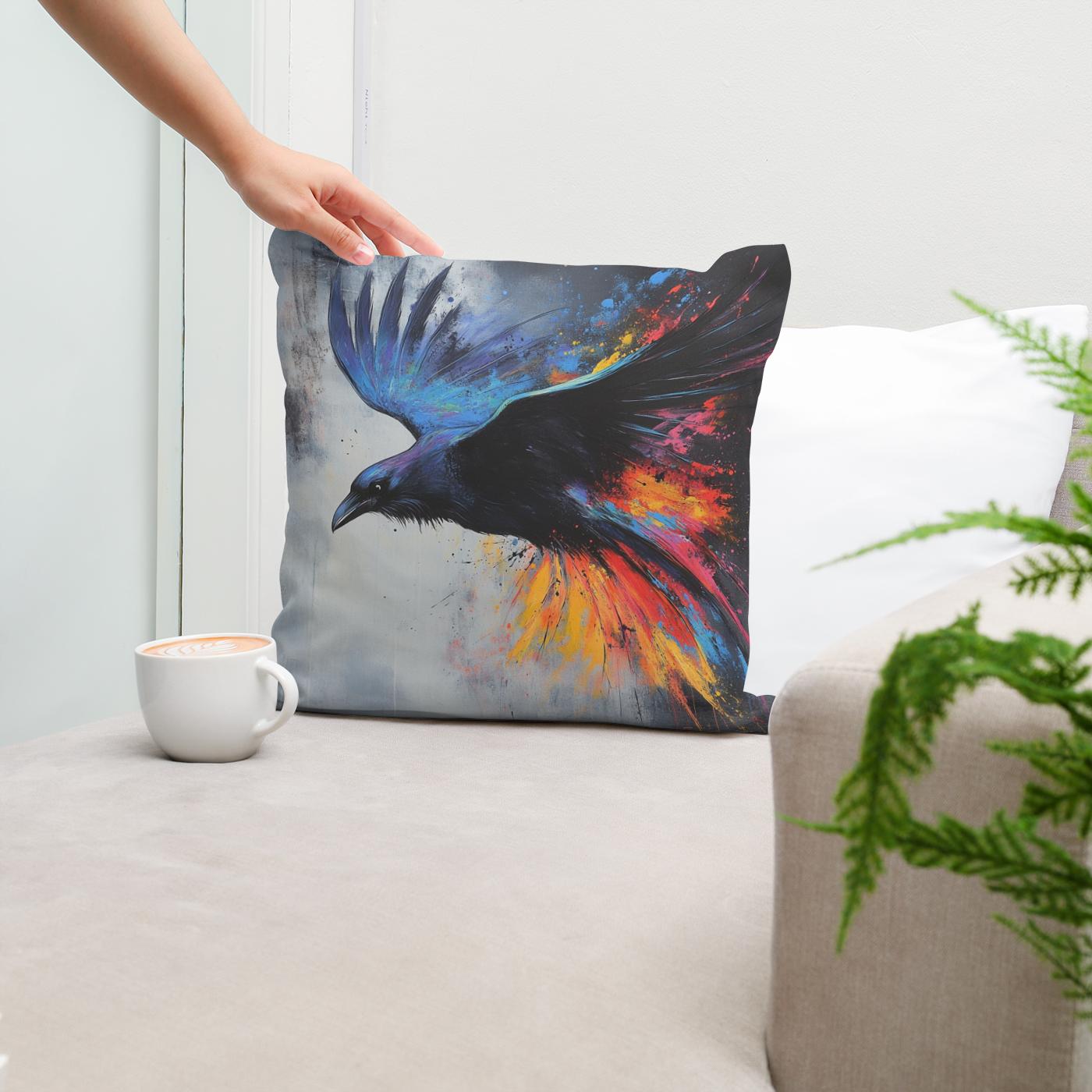 Majestic Raven Dance Cotton Cushion