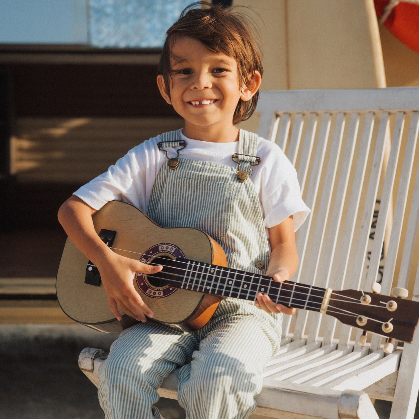 Olive Seersucker Dungarees