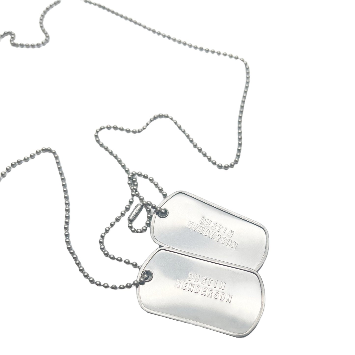 'DUSTIN HENDERSON' Dog Tags - Costume Cosplay Prop Replica Military - Stainless Steel Chains Included
