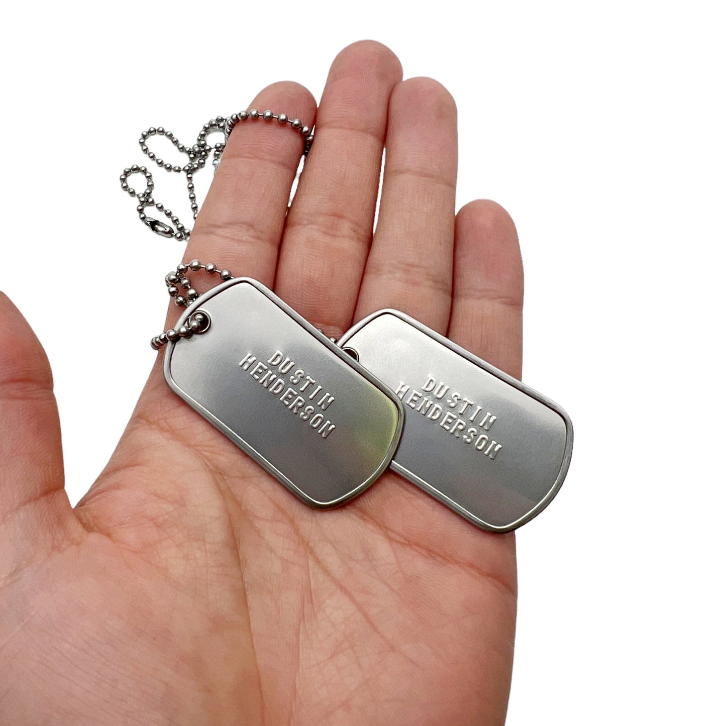 'DUSTIN HENDERSON' Dog Tags - Costume Cosplay Prop Replica Military - Stainless Steel Chains Included