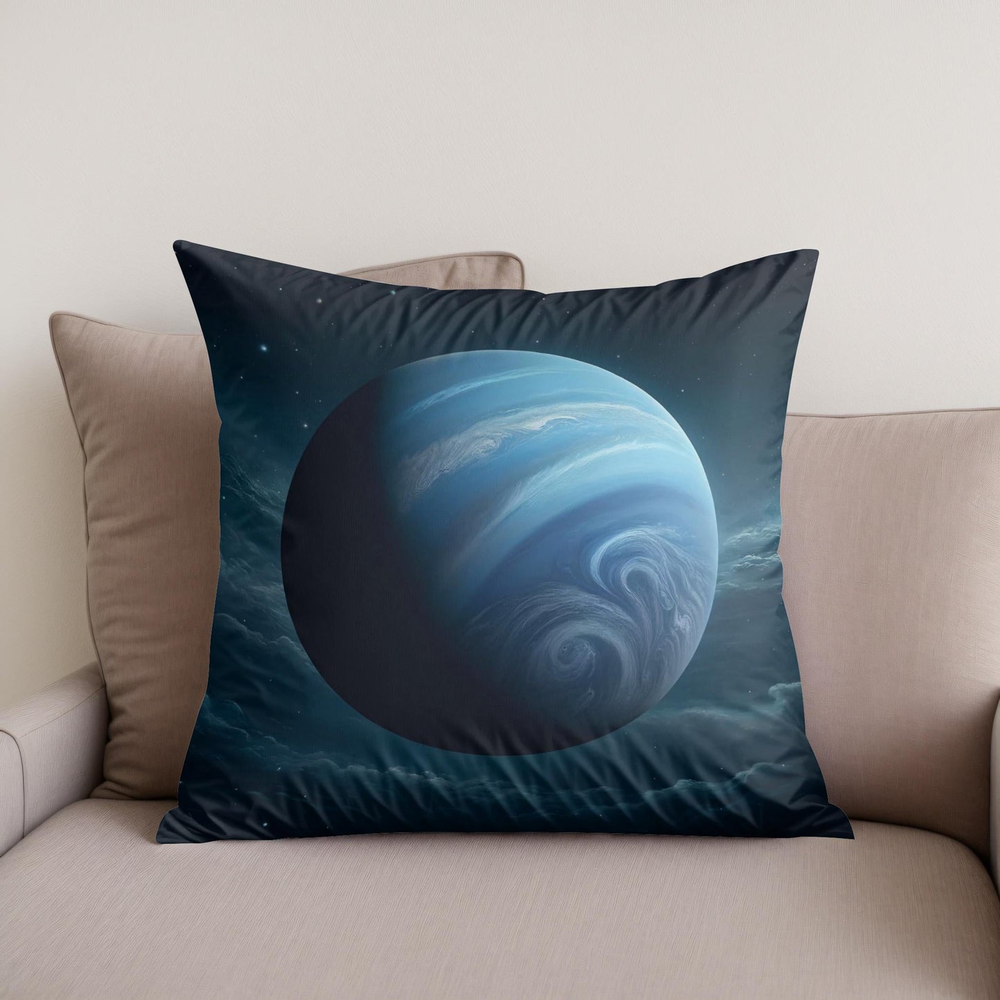 Neptune's Cosmic Majesty Cotton Cushion