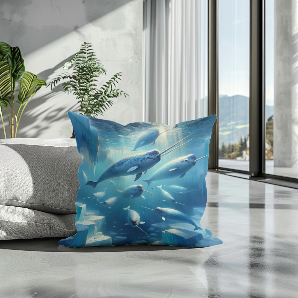 Arctic Narwhal Dance Cotton Cushion