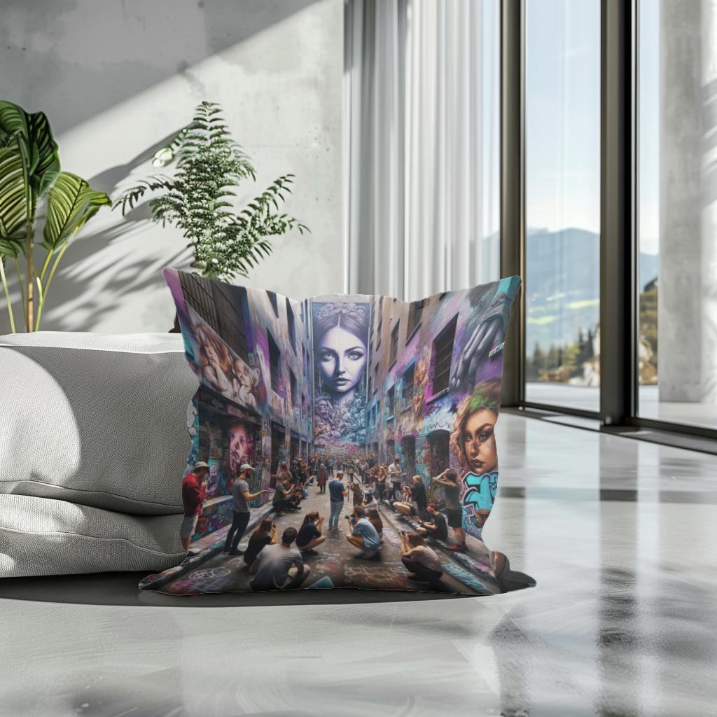 Alley of Artistic Echoes Cotton Cushion