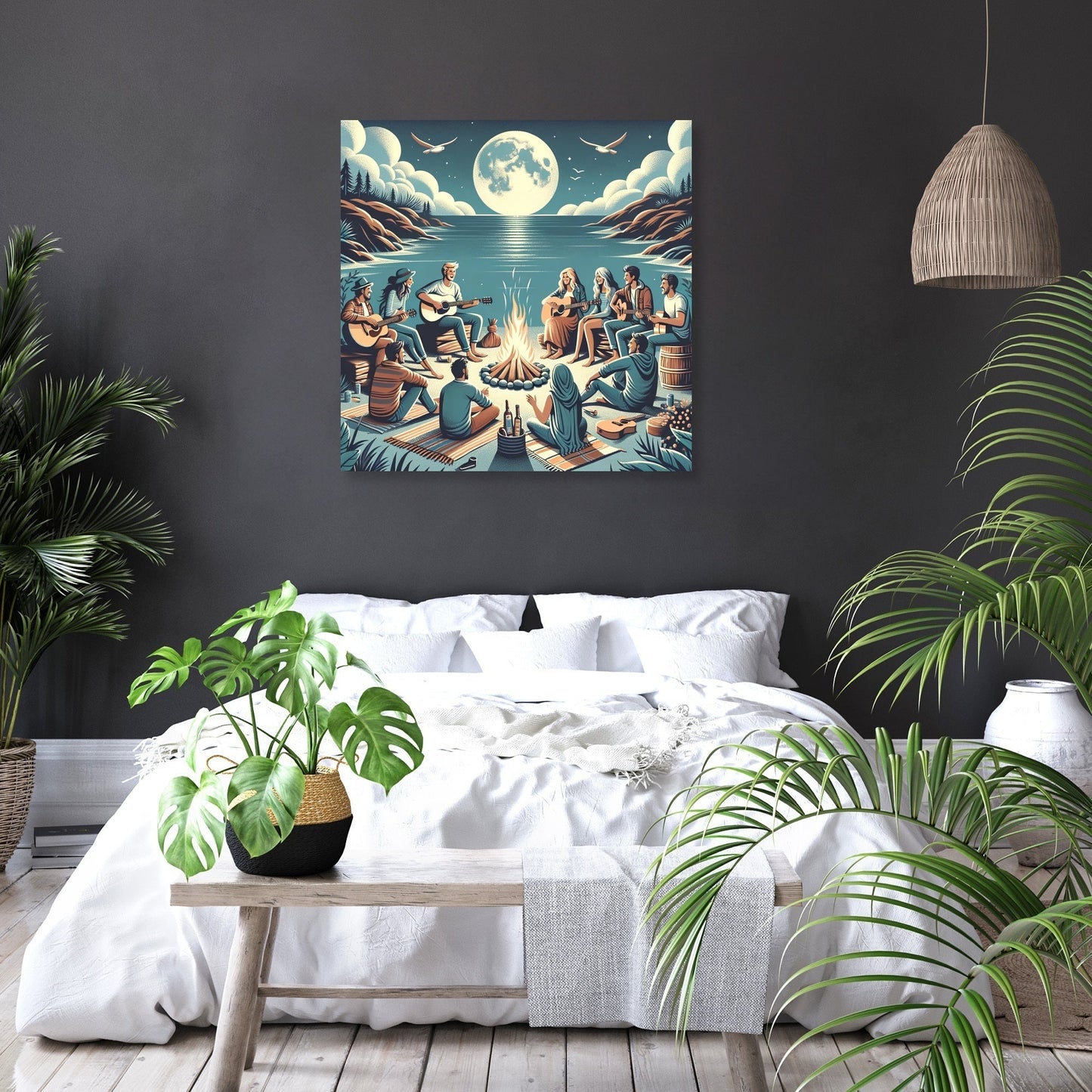 Beach Bonfire Rock Canvas