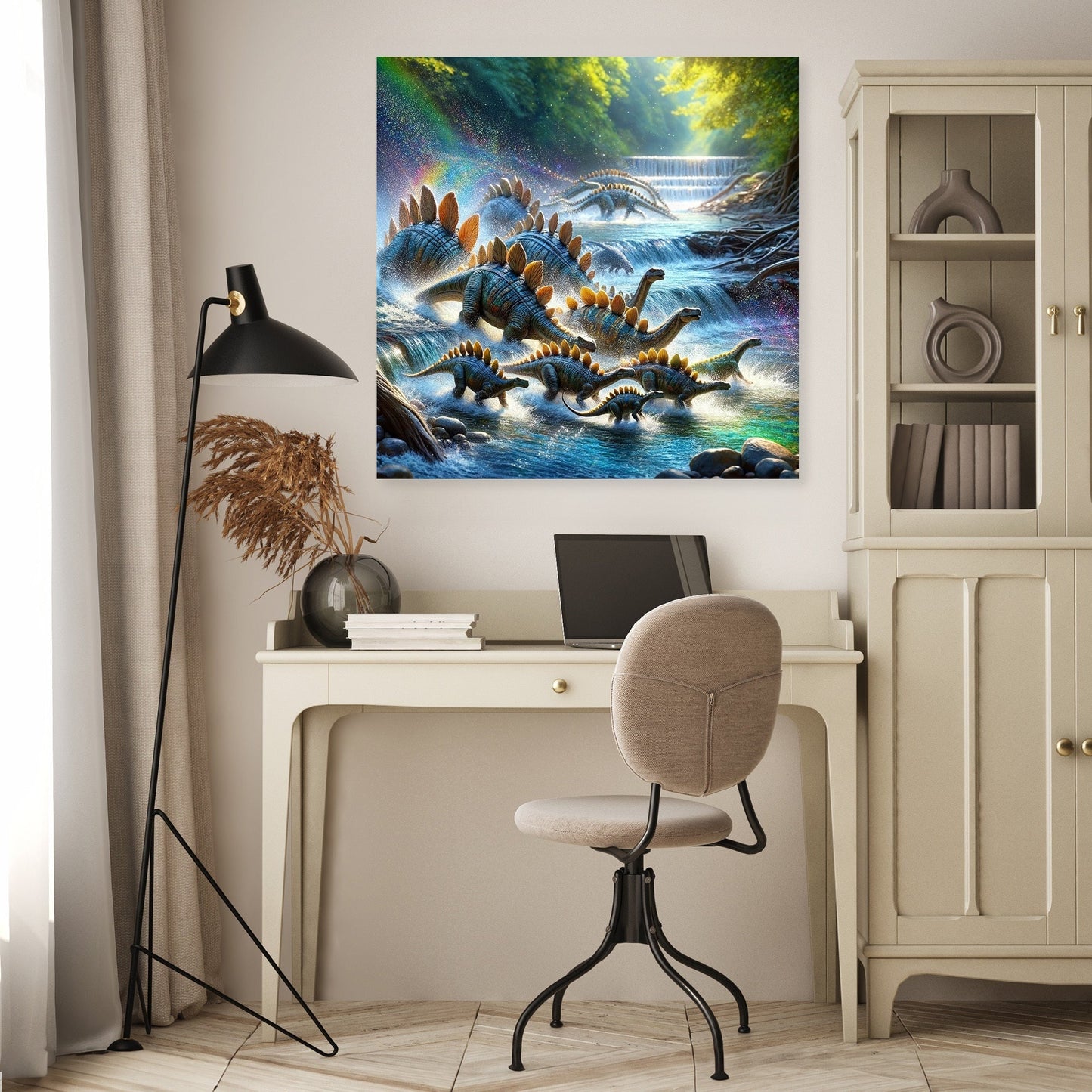 River Crossing Stegosaurus Canvas