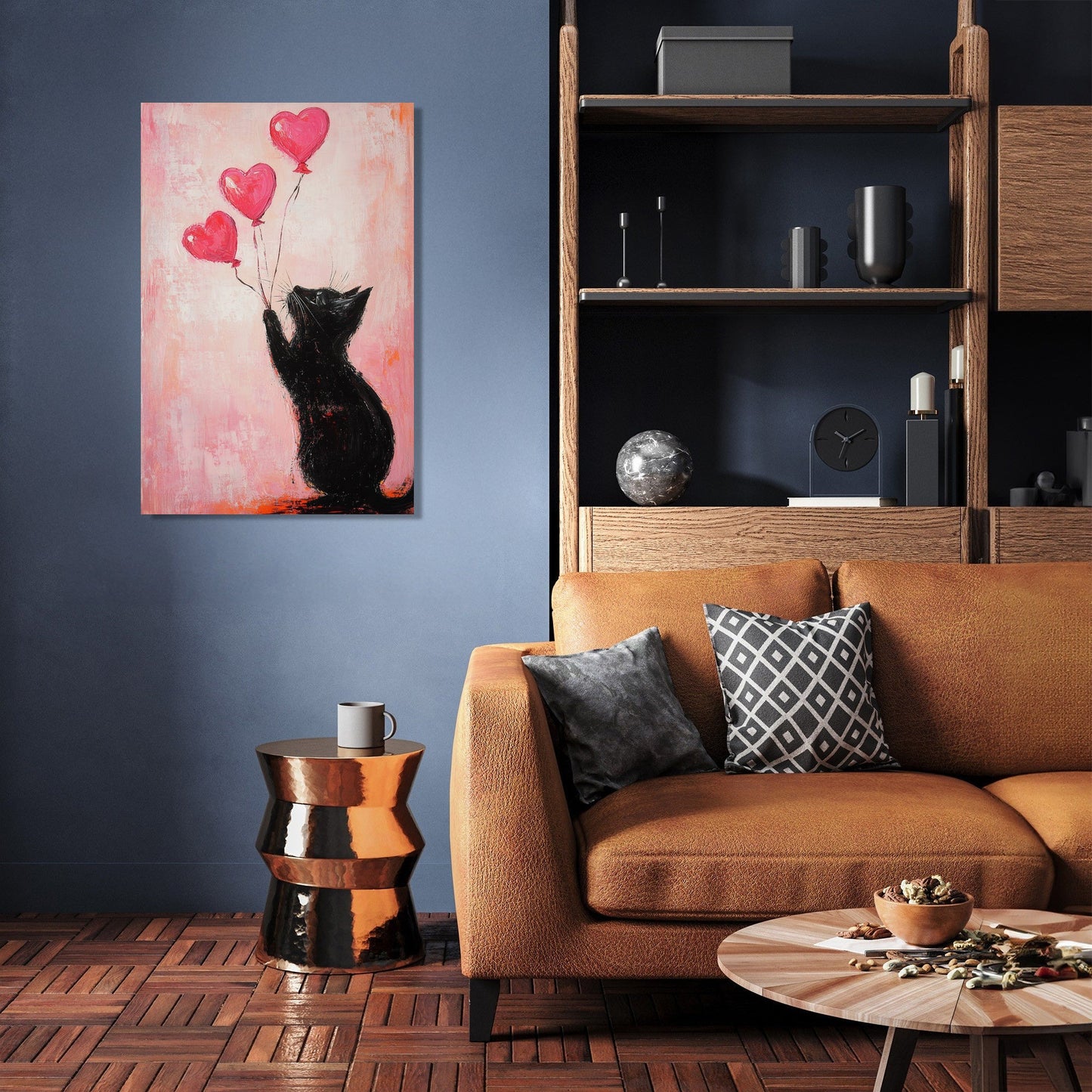 Valentine’s Black Cat Balloon Canvas