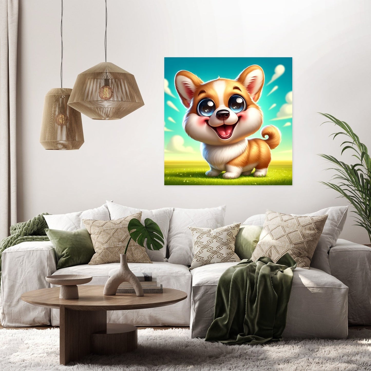 Cheerful Corgi Caricature Canvas