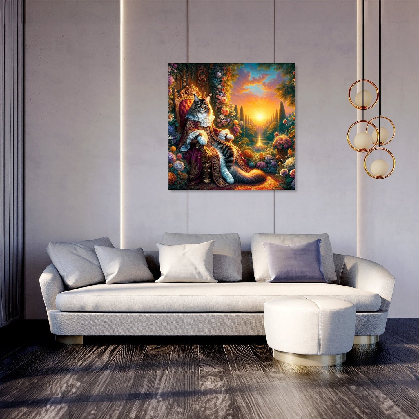 Regal Coon Sunset Throne Canvas